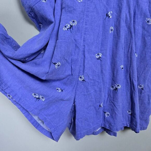 Old Navy Womens Floral Linen Romper Size XXL Blue V Neck Cottagecore Boho Beachy - Picture 5 of 10